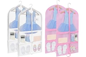 Fanwoli Clear PVC Dance Costume Bags (4 Pack), 40 Inch Garment Bag for Dance Competitions, Cheerleader Uniform Bag, with 4 Zipper Pockets