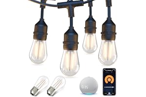 XMCOSY+ Outdoor String Lights, 98Ft Smart LED Patio Lights, WiFi Control, Work with Alexa, Waterproof Dimmable Edison String Lights for Outside, Porch