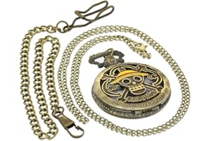 FOBTIME Bronze Vintage Brass Antique Case Pocket Watch Fob Watch for Men Women with 1 PC Necklace Chain 1 PC Clip Key Rib Chain