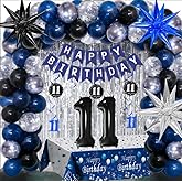 11th Birthday Decorations for Boys and Girls Dark Blue, 11 Year Old Birthday Decorations with HAPPY BIRTHDAY Banner Number 11 Balloon Tablecloth Foil Star Balloons Garland Arch Kit Party Supplies