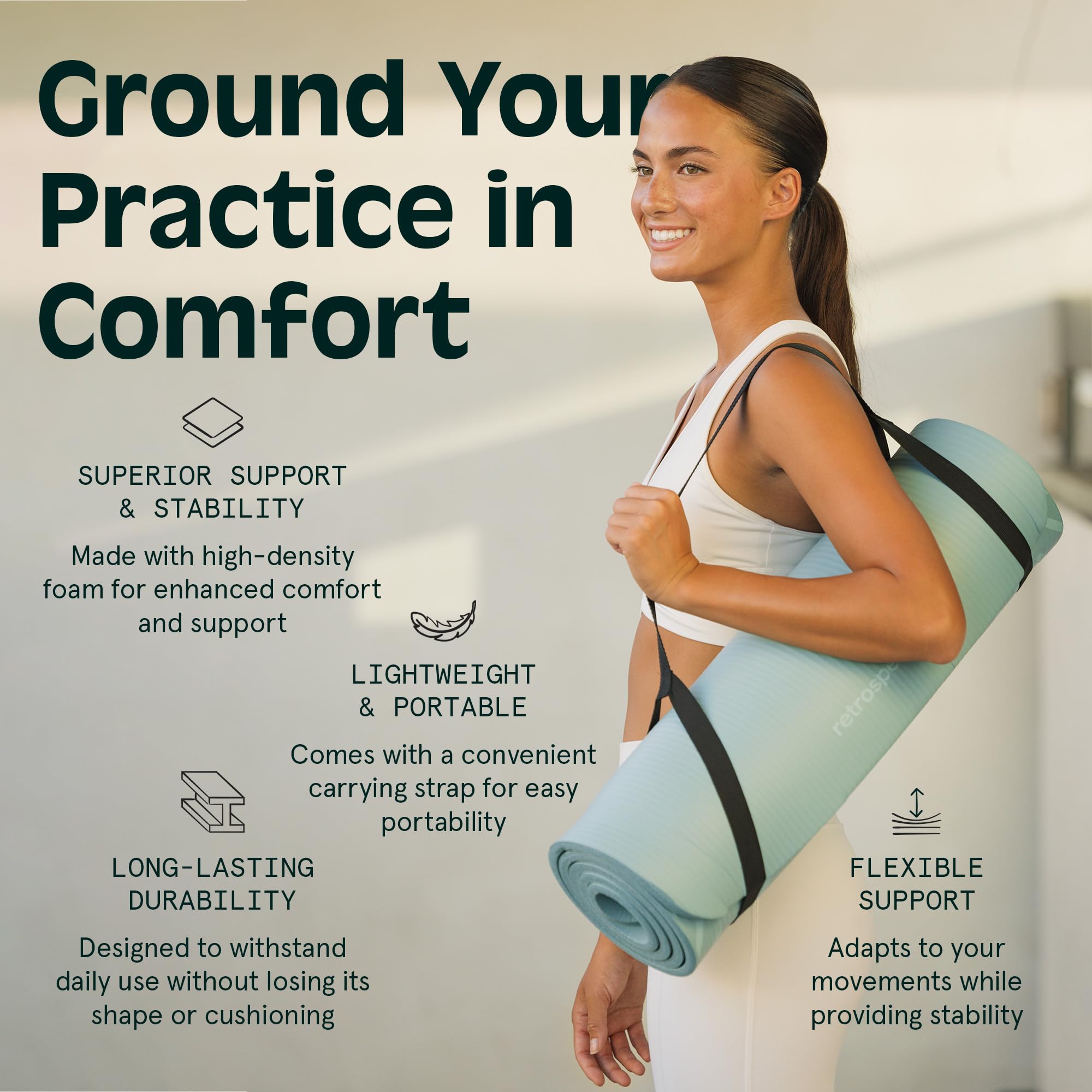 Retrospec Solana Yoga Mat 1/2" Thick w/Nylon Strap for Men & Women - Non Slip Excercise Mat for Yoga, Pilates, Stretching, Floor & Fitness Workouts, Sage - Image 4