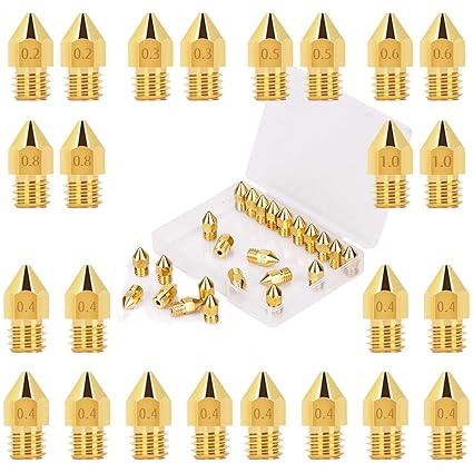 LUTER 24PCS 3D Drucker Düse MK8 Extruder Nozzle 0.2 mm, 0.3 mm, 0.4 mm, 0.5 mm, 0.6 mm, 0.8 mm, 1 mm mit Aufbewahrungsbox für