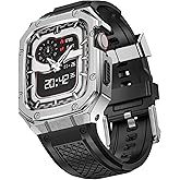 SUPLINK Silicone Bands with Stainless Steel Case Compatible with Apple Watch Series 10 46mm Band/Apple Watch Series 11 46mm Band for Men, Rugged Protective Bumper for iWatch Bands Men, Silver