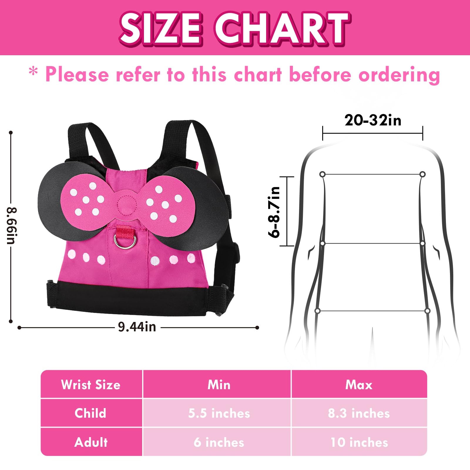 Lehoo Castle Toddler Leash for 1-5 Years, Baby Safety Harness for Girls with Anti-Lost Key Lock & Adjustable Strap, 3-in-1 Wrist Leash and Kids Backpack Harness for Walking Travel (Pink Minnie Mouse)