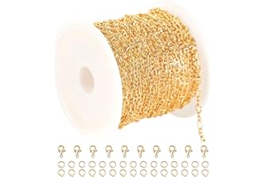 YOUBEIYEE 16.4 Feet Light Gold Jewelry Chain Bulk 18K Gold Plated Brass Chain Tiny Pig Nose Chain Necklace DIY Jewelry Chain Roll with Jump Rings and Lobster Clasps