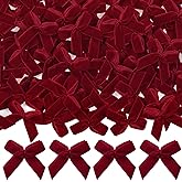 JOICEE 120Pcs Mini Christmas Velvet Bows for Crafts, 1.4 Inch Burgundy Red Tiny Xmas Twist Tie Bows with Box Stickers Small Ribbon Bows for Gift Wrapping Christmas Tree Wreath Garland Decorations