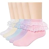Looching 5 Pack Toddler Baby Girls Ruffle Socks Cotton Lace Frilly Trim Ankle Princess Style Socks for 1-15T Kids