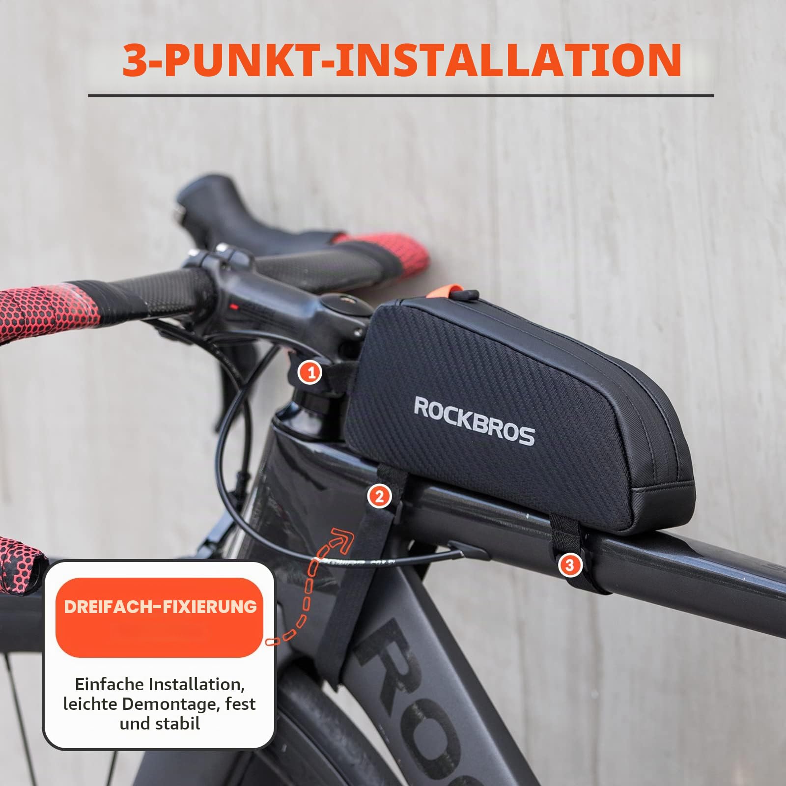 ROCKBROS Fahrrad Rahmentasche Oberrohrtasche ca.1L mit Seitliche Kordel 4