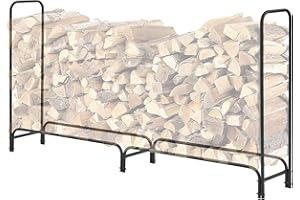 TMEE 8ft Firewood Storage Rack Heavy Duty Outdoor Log Holder for Patio Kindling Storage, Steel Tubular Wood Pile Tool, Black