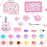 Auney 36 PCS Tin Tea Set Unicorn Toys for Girls Tea Party Pretend Play view 2