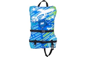 AQUA LEISURE Oceans7 US Coast Guard Approved Infant Life Jacket 8-30 lbs – Type II PFD Flex-Form Chest Personal Flotation Device, Blue/White