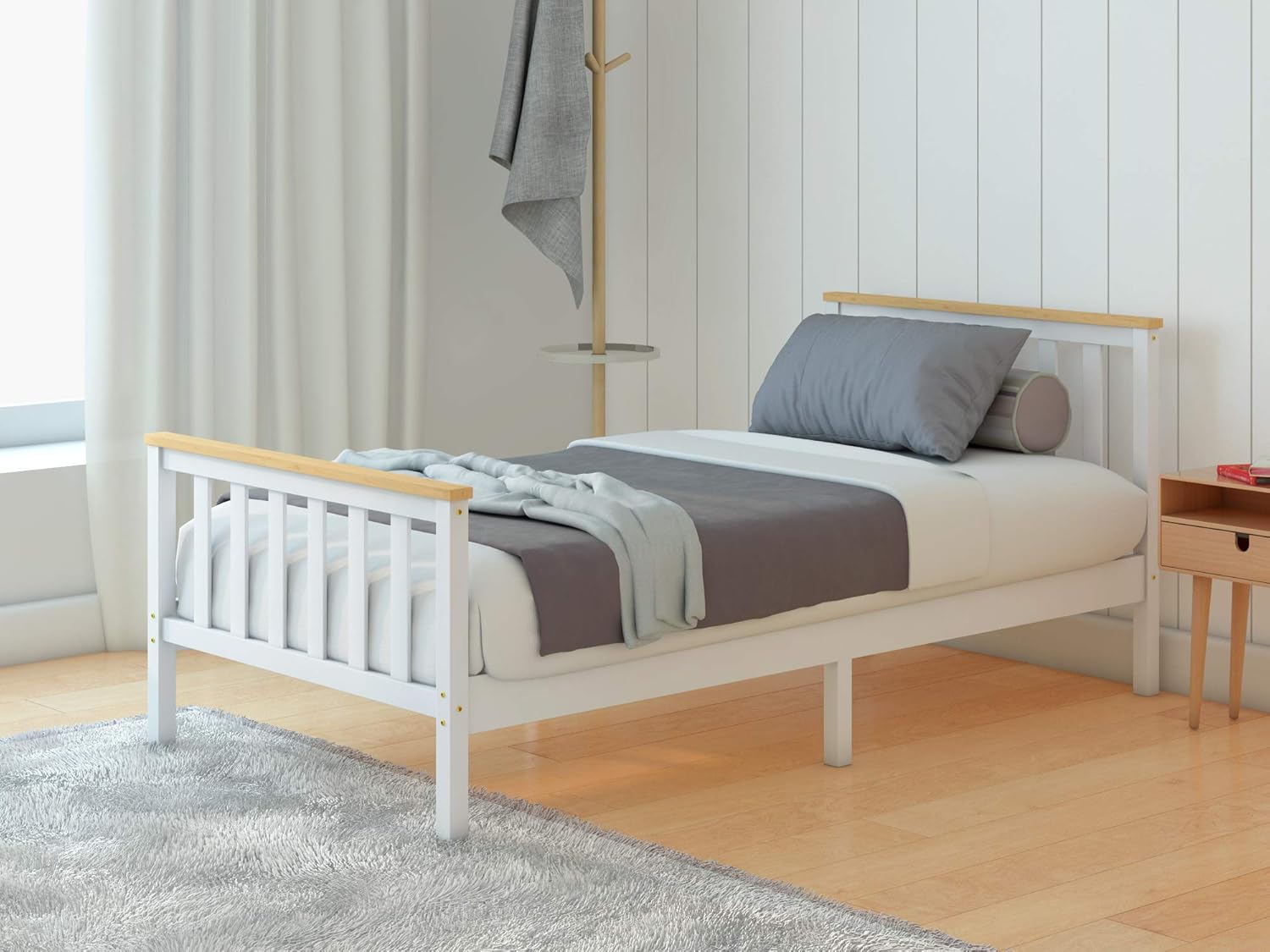 Panana Single 3FT Bed Frame, Pure Solid Pine Wooden Bed Base Slatted