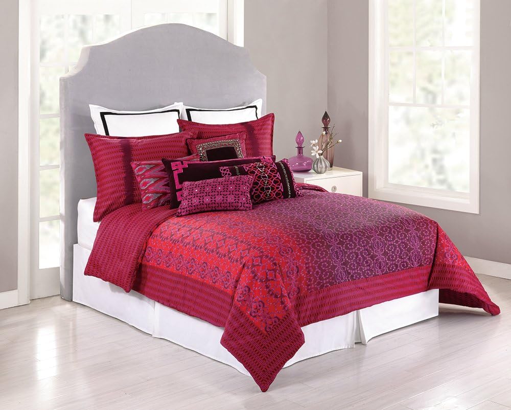 Nanette Lepore Villa Sequin Gradient Comforter Set, King, Maroon