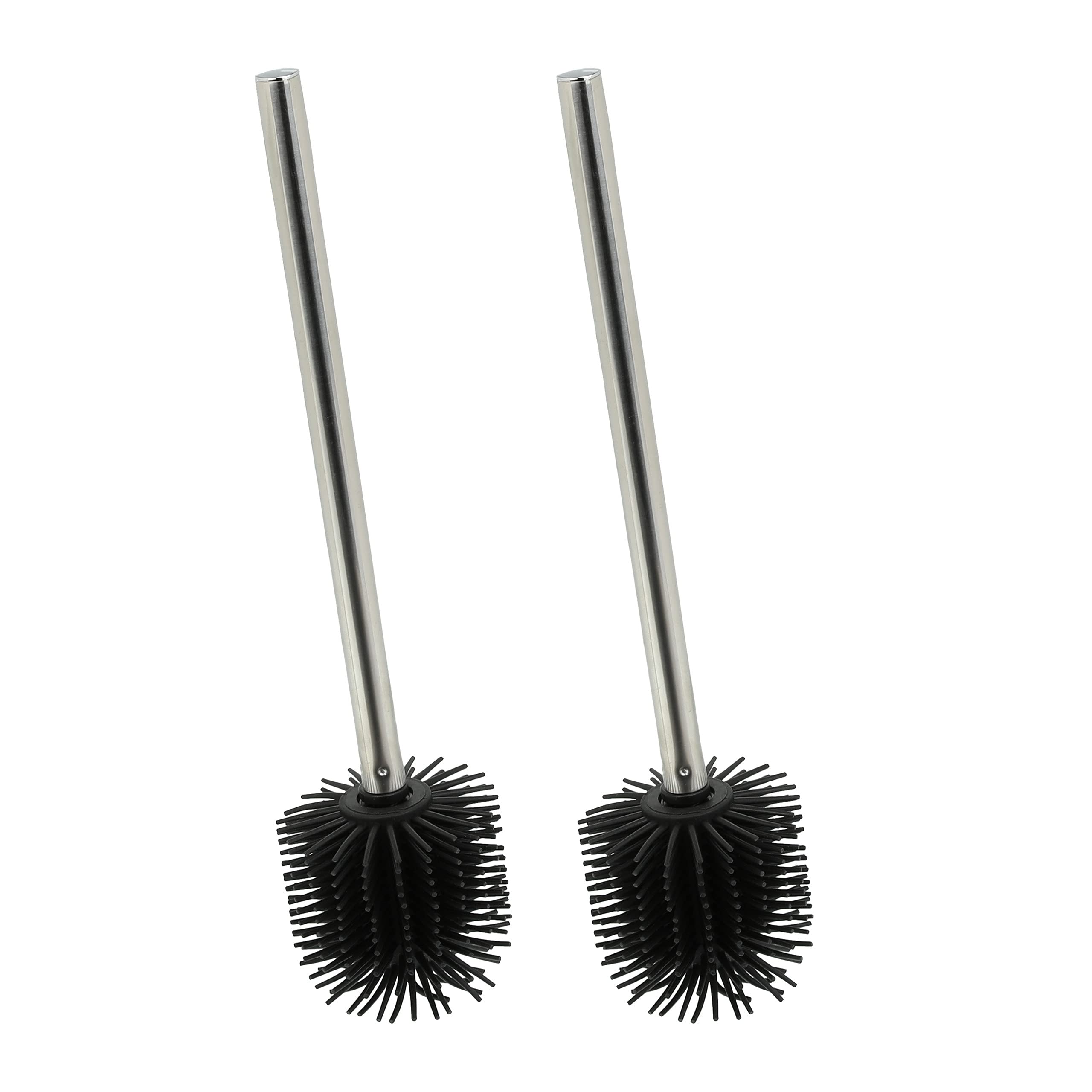Relaxdays 2x Silicone Toilet Brush, Antibacterial Cleaning, Lotus Effect, Removable Head, 36 x 8 x 8 cm, Black/Silver
