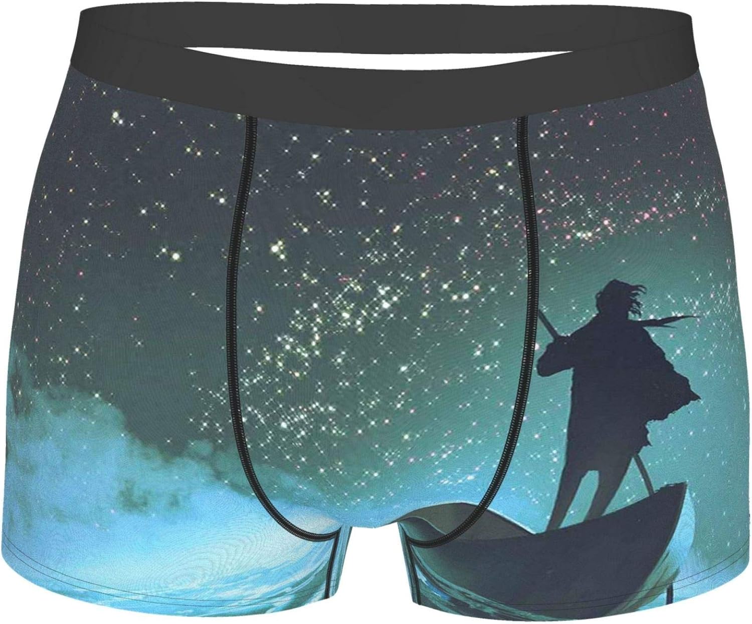 Men's Underwear,Man Rowing Boat In Sea Under Majestic Foggy Sky With