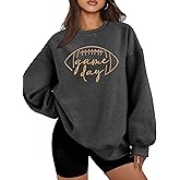 VVNTY Game Day Sweatshirts for Women: Embroidered Football Long Sleeve Shirt Oversized Football Mom Crewneck Pullover