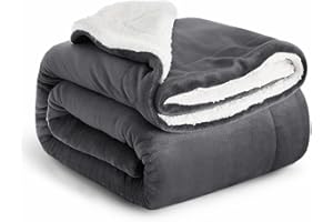 IR Imperial Rooms Sherpa Blankets Queen Size - Thick and Warm Blankets for Winter, Reversible Soft and Fuzzy Fluffy Queen Size Blanket for Bed, Grey, 90x90 Inches