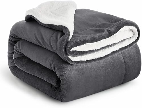 IR Imperial Rooms Sherpa Fleece Throw Blanket - Microfiber Fluffy Thick Blankets for Bed and Sofas Grey, King Size 200 x 240cm