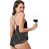 Ekouaer Womens Satin Pajama Set, Backless Cami Top and Shorts Soft Sleepwear for Lounging or Sleepwear