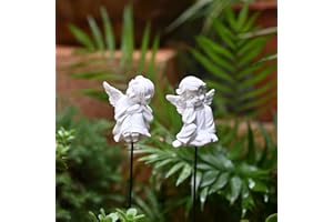 OwMell Set of 2 Decorative Angel Garden Stakes, Small Angel Fairy Garden Angel Ornaments, Cherub Angel Memorial Statue Flower Pot Decorations - Angels