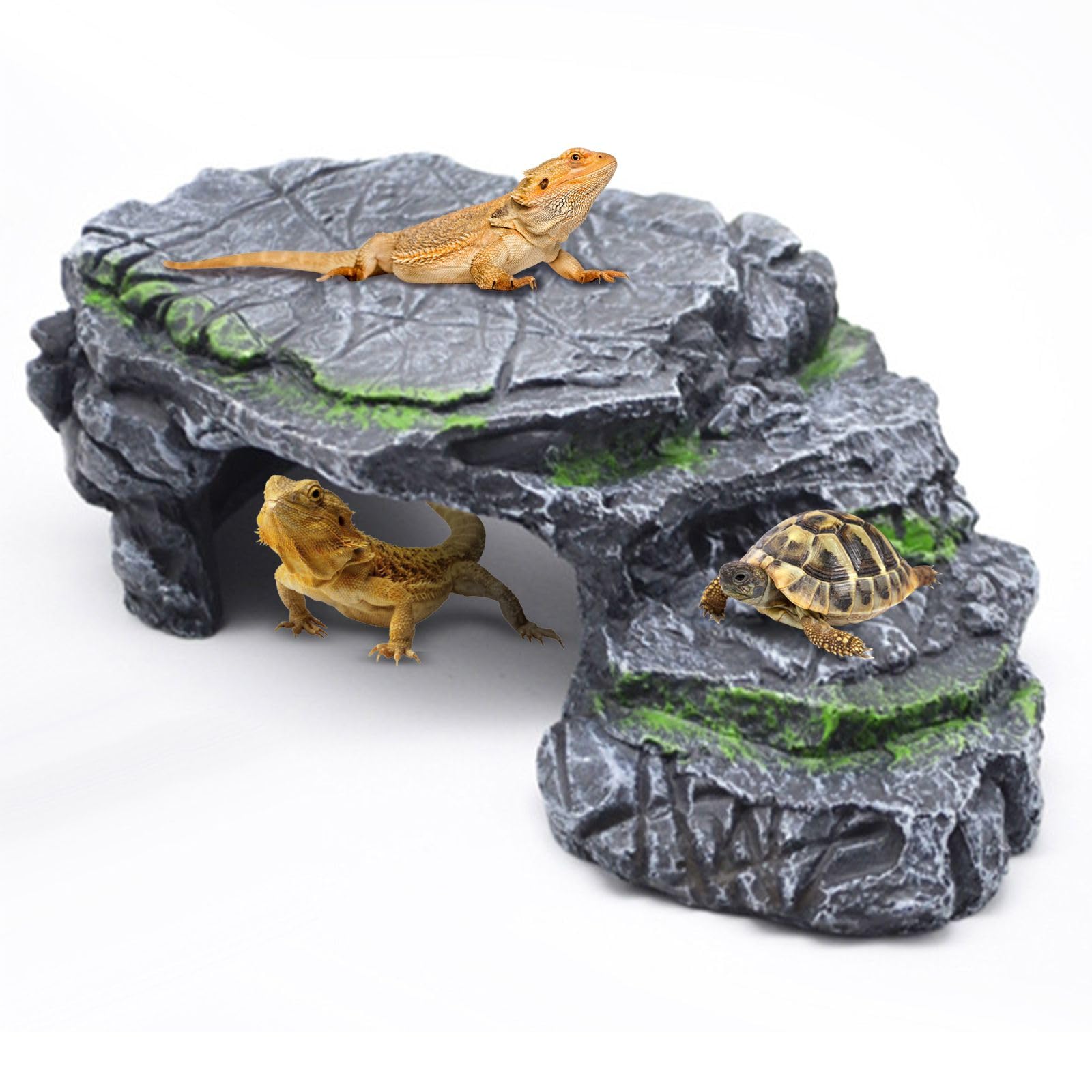 Photo 1 of GOZILLA Turtle Basking Platform,Turtle Tank Decoration for Aquariums and Terrarium.Step & Cave Reptile Habitat Hideout for Tortoise, Gecko and Beard Dragon.(Black-M)