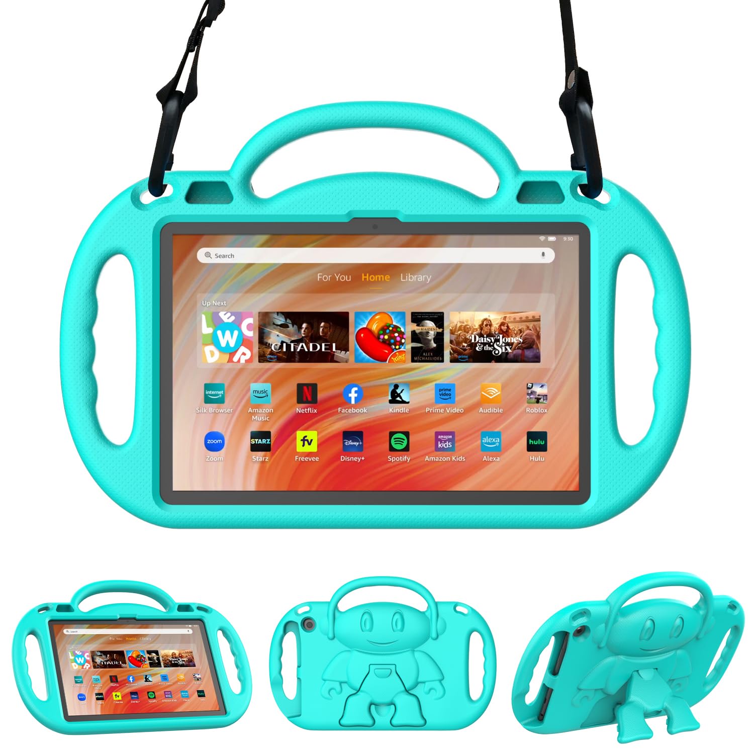 Sonlaryin Lightweight Kid-Proof Case with Strap, Handle and Kickstand for Not Fit TCL Case - Glacier Green