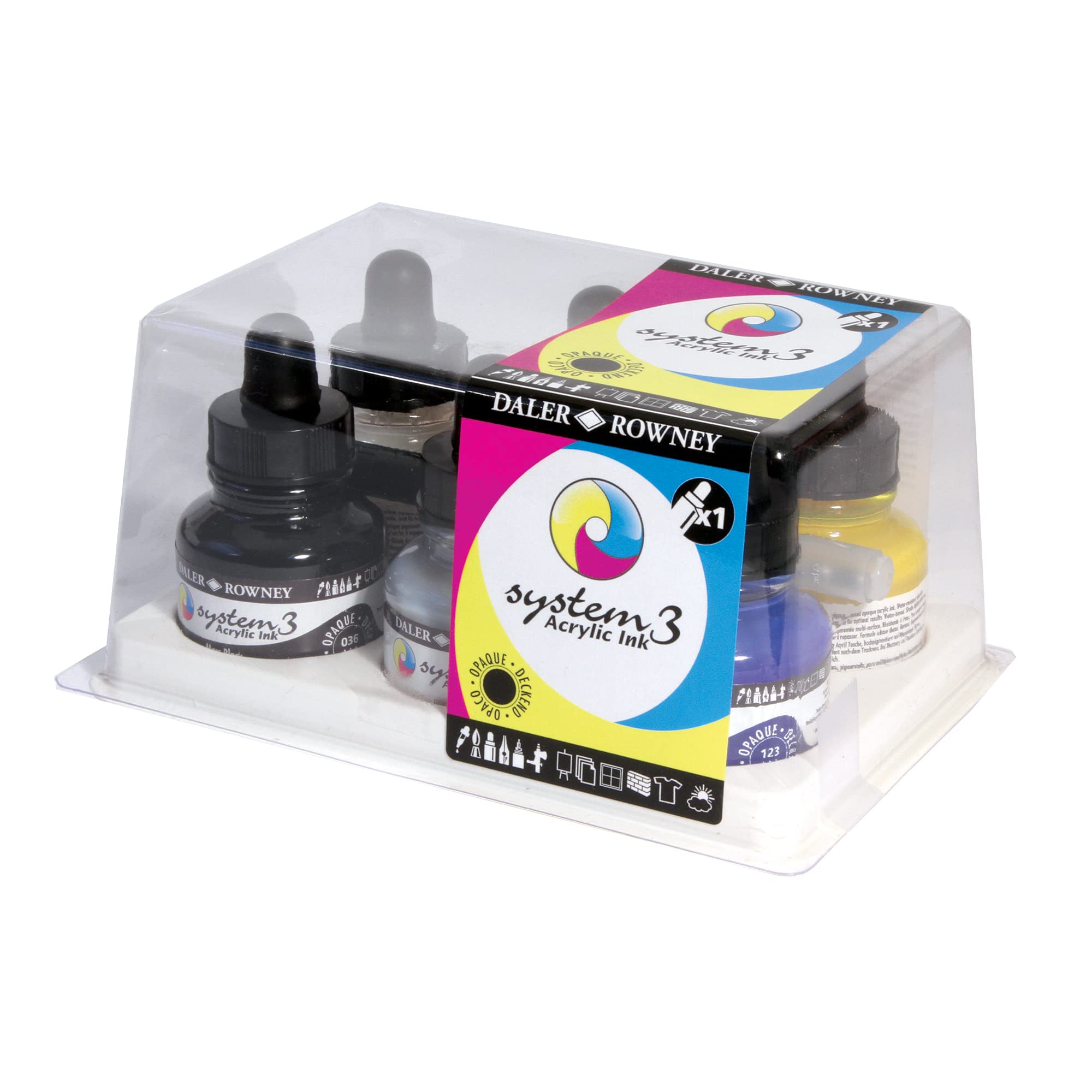 Daler-Rowney System3 Ink Introduction Set and 1 FW Marker, Acrylic Ink, Professional Artists