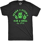 Mens Frank and Steins Bar and Grill T Shirt Funny Frankenstein Halloween Tee for Guys