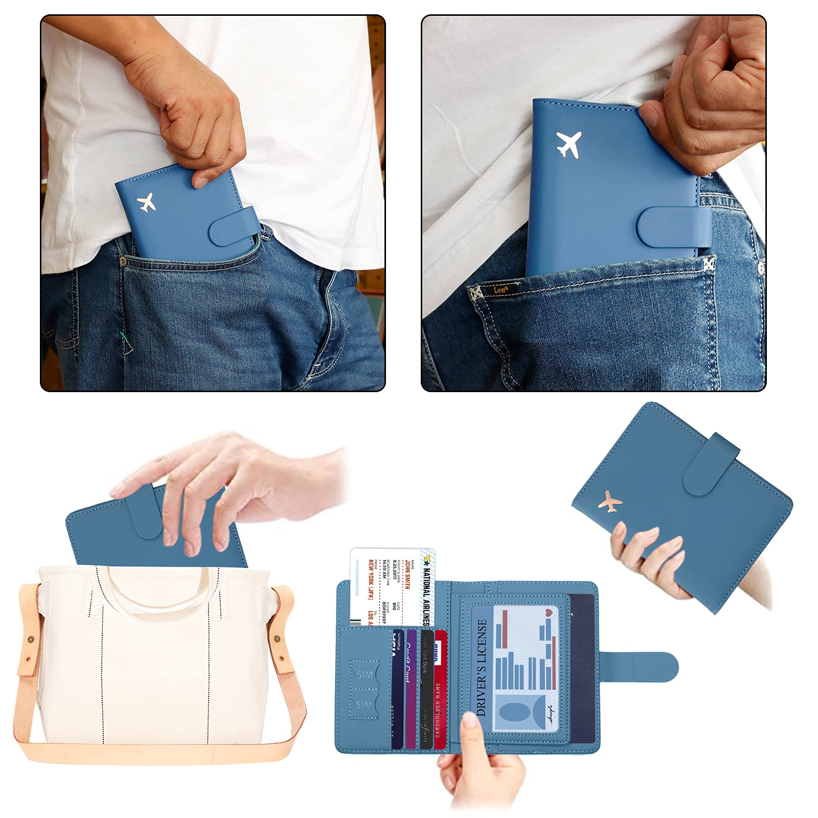 Melsbrinna Rfid Passport Holder for Travel women/Men, Cute Passport Wallet Rfid Blocking Card Slots, Rfid Passport Cover/CaseTravel Wallet, Passport Book Holder (1, Blue)