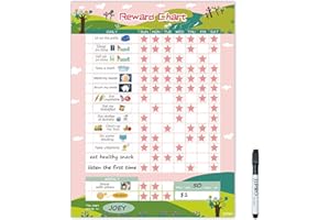 JJPRO Reward Chart for Kids, Dry Erase Routine Chart, Magnetic Behavior Chart for Kids, Star Chart for Kids Behavior at Home. includes 30 tasks,104 Stars -11“ x 14.5"-Pink
