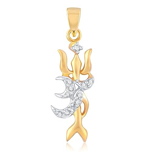 VK Jewels TRISHUL WITH OM Gold and Rhodium Plated Alloy God Pendant for Men & Women made with Cubic Zirconia - PS1031G [VKP1031G]