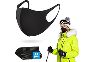 MANG KUNLUN 15PCS Reusable Face Mask, Black Face Masks Sponge Washable, Fabric Breathable, Skin-Friendly, Stylish and Versatile for Adult, Men and Women, Cloth Dust Protection for Outdoor, Travel, Sports