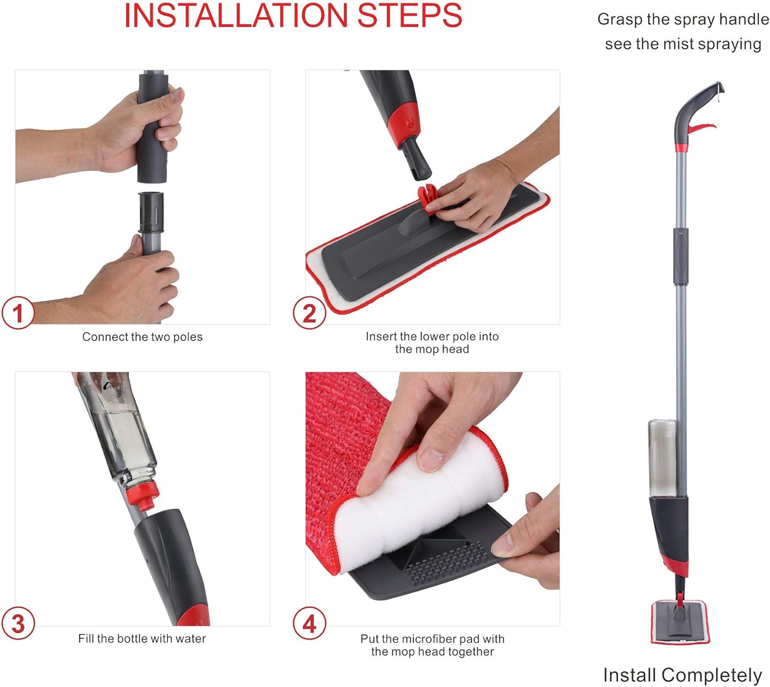 VENETIO Premium Spray Mop Floors Cleaning with 2 Reusable Microfiber Pad 360 Degree Rotation Joint for Home Kitchen Hardwood Laminate Wood Ceramic Tiles Floor Cleaning (700ml): Home & Kitchen