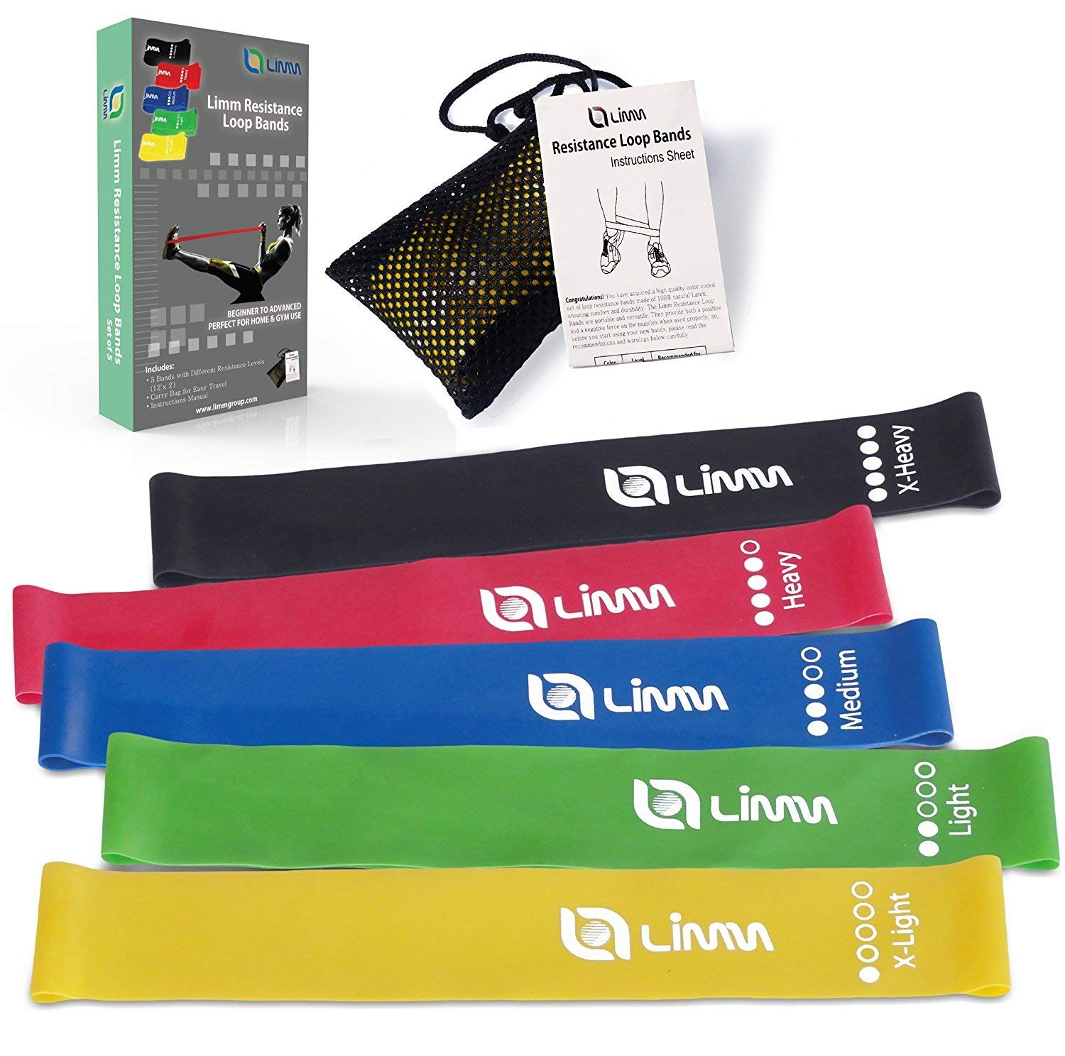 Limm Resistance Bands for Exercise [30 cm] Set of 5 Elastic Loops Bands 5 Different Resistance