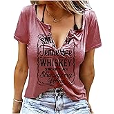 Smooth As Tennessee Whiskey Sweet As Strawberry Wine Country Music Tee Shirt for Women Summer Ring Hole V Neck T Shirts