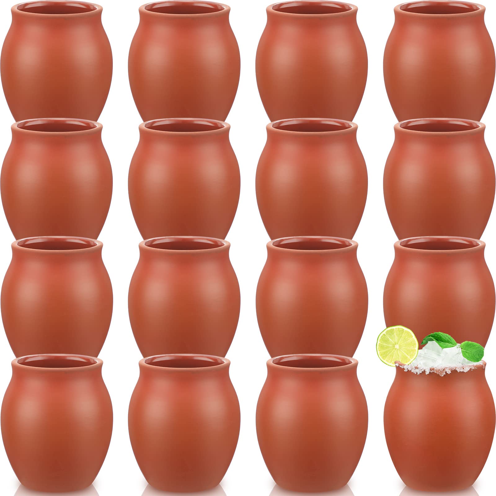 Photo 1 of Nuogo Set of 16 (3oz) Cantaritos de Barro Mexicanos Mini Cantaritos Shooters Pottery Cocktail Glasses for Tequila, Margaritas, Mojitos, Mexican Jarritos de Barro Mexicanos, Taco Tuesday Cocktail Cups