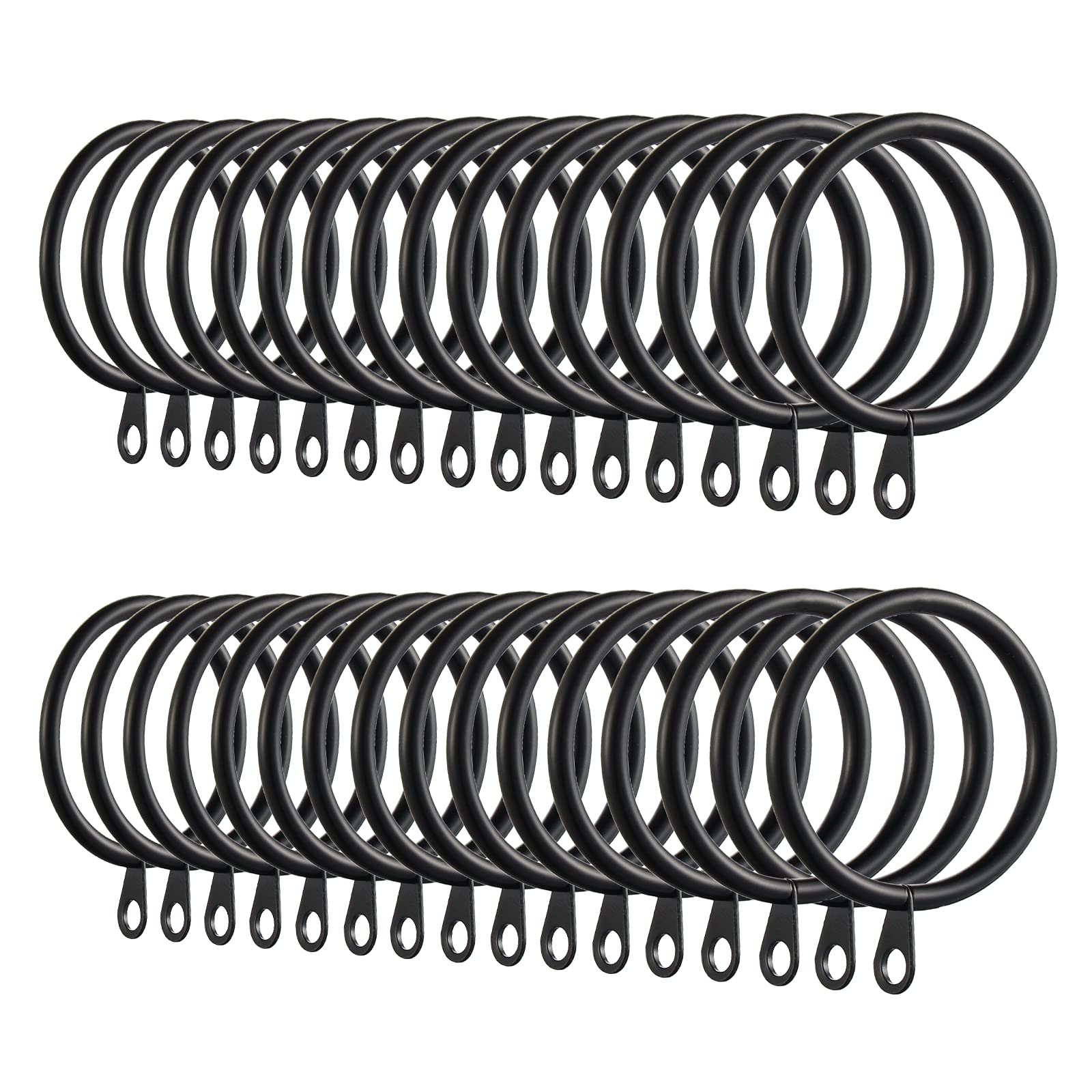 Kinsinder 60 PCS Metal Curtain Rings Hanging Rings with Fixed Eye for Curtains and Rods 38 mm Internal Diameter (Black)