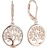 JO WISDOM 925 Sterling Silver Cubic Zirconia Tree of Life Earrings