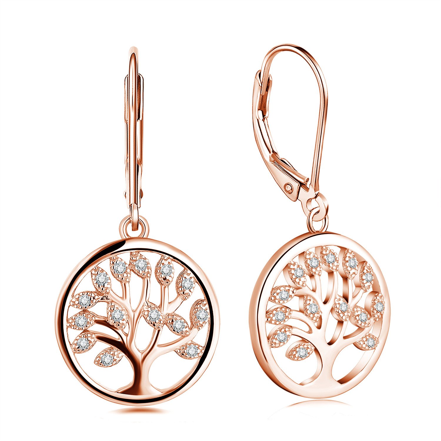 JO WISDOM Women Earrings,925 Sterling Silver Family Tree of Life Drop & Dangle Earrings with Rose Gold Plated — image 1