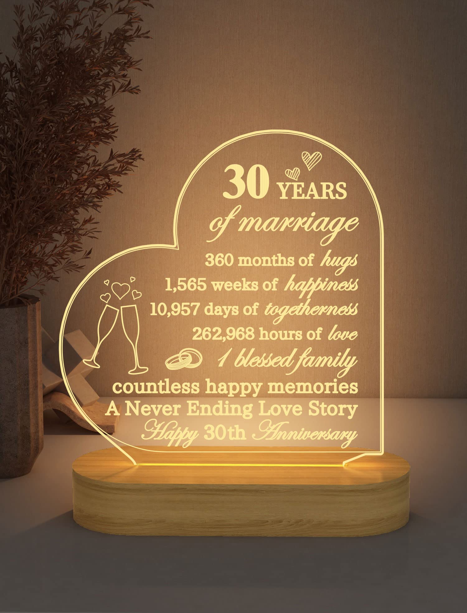 Anniversary Wedding Gifts for Him/Her, I Love You Night Light 3D Illusion Lamp for Couple Wife Husband Romantic Valentines Wedding Day Present (30th) — image 1