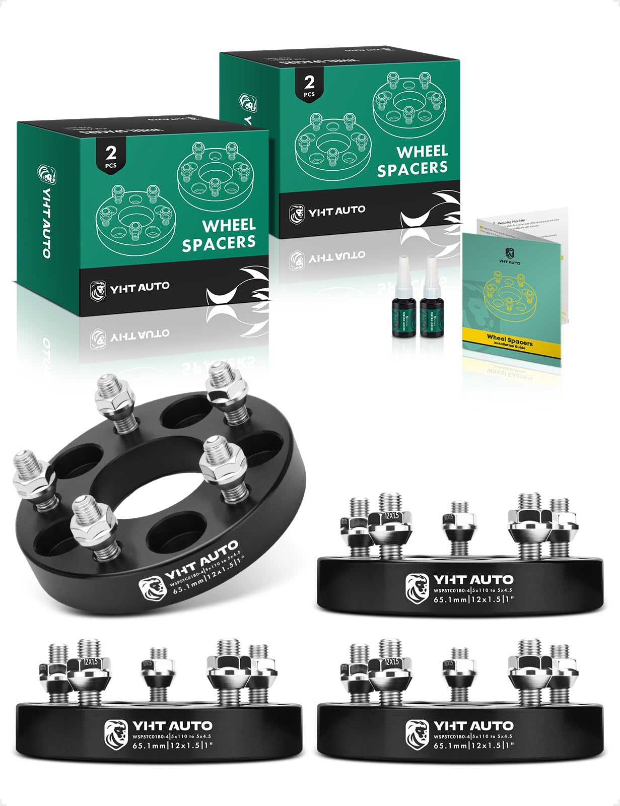 Photo 1 of YHTAUTO 5x110mm to 5x4.5Inch Wheel Adapters 1 inch Fit Cadillac, Chevy, Pontiac, Saturn, Saab Models, Malibu Cobalt G6 HHR Catera Wheel, 5 Lug w/ M12x1.5 & 12.9 Studs, 65.1mm Center Bore 4PCS