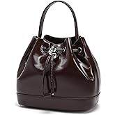 LA FESTIN Genuine Leather Top Handle Bucket Bags Drawstring Crossbody Purse for Women