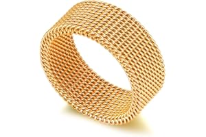 Fusamk Fashion 18K Gold Stainless Steel Mesh Band Ring