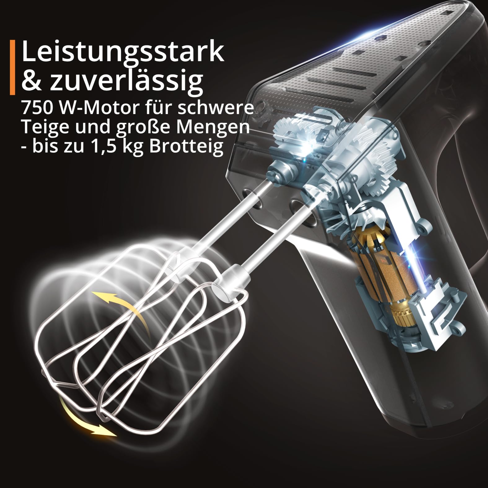 Krups 3 Mix 9000 Handmixer, 750 Watt, Geschwindigkeitsregler, Turbomodus, ergonomischer Griff, Handrührgerät inkl. Schneebesen, Knethaken, Pürierstab-Aufsatz, Messbecher, weiß/silber, GN9121 2