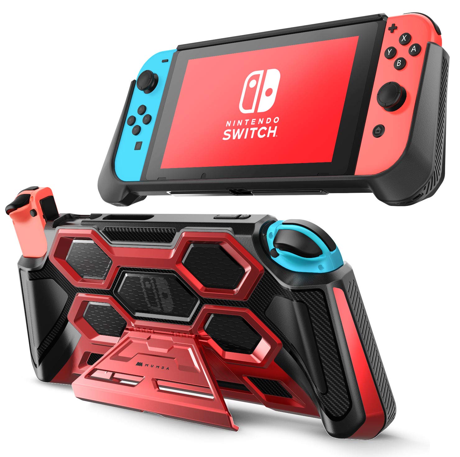 Mumba Protective Case for Nintendo Switch (2017 Release), [Battle Series] [Built-in Kickstand] Heavy Duty Grip Cover for Nintendo Switch Console with Comfort Padded Hand Grips (Red)