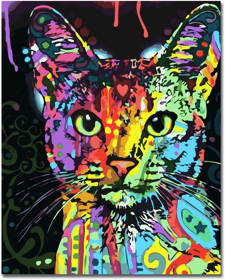 LIUDAO Paint by Numbers Kits Oil Painting on Canvas with Brushes 16x20 Inch Without Frame (Cat)