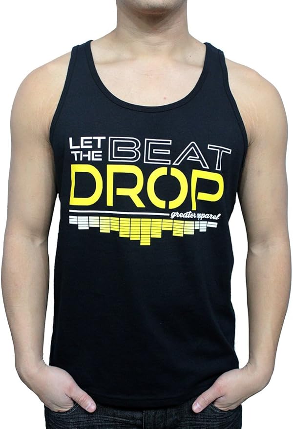 Greater Apparel Men's Let the EDM Music Drop Raver EDM Apparel Concert Tanktop Large Black at