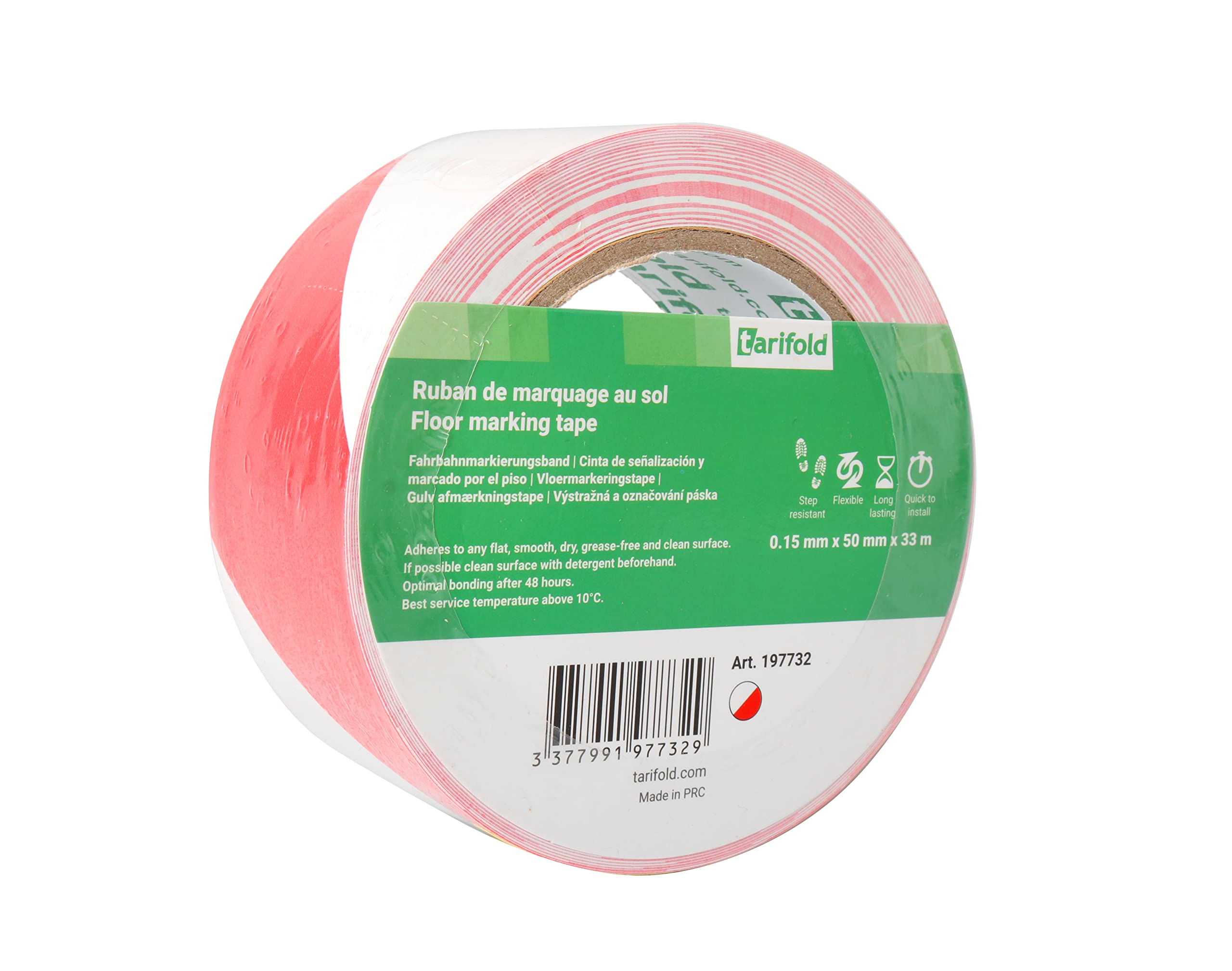 Tarifold 1 Adhesive Tape Floor, Signage, Security, Red and White – Roll 50 mm x 33 m, 50 mm x 33 m