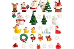LovesTown 32PCS Miniature Christmas Figurines, Resin Snowman Figurines - Ideal for Snow Globes, Clear Ornaments for Crafts, Fairy Garden, Winter Holiday Party Decor Christmas Village, 0.5-1.88 inches