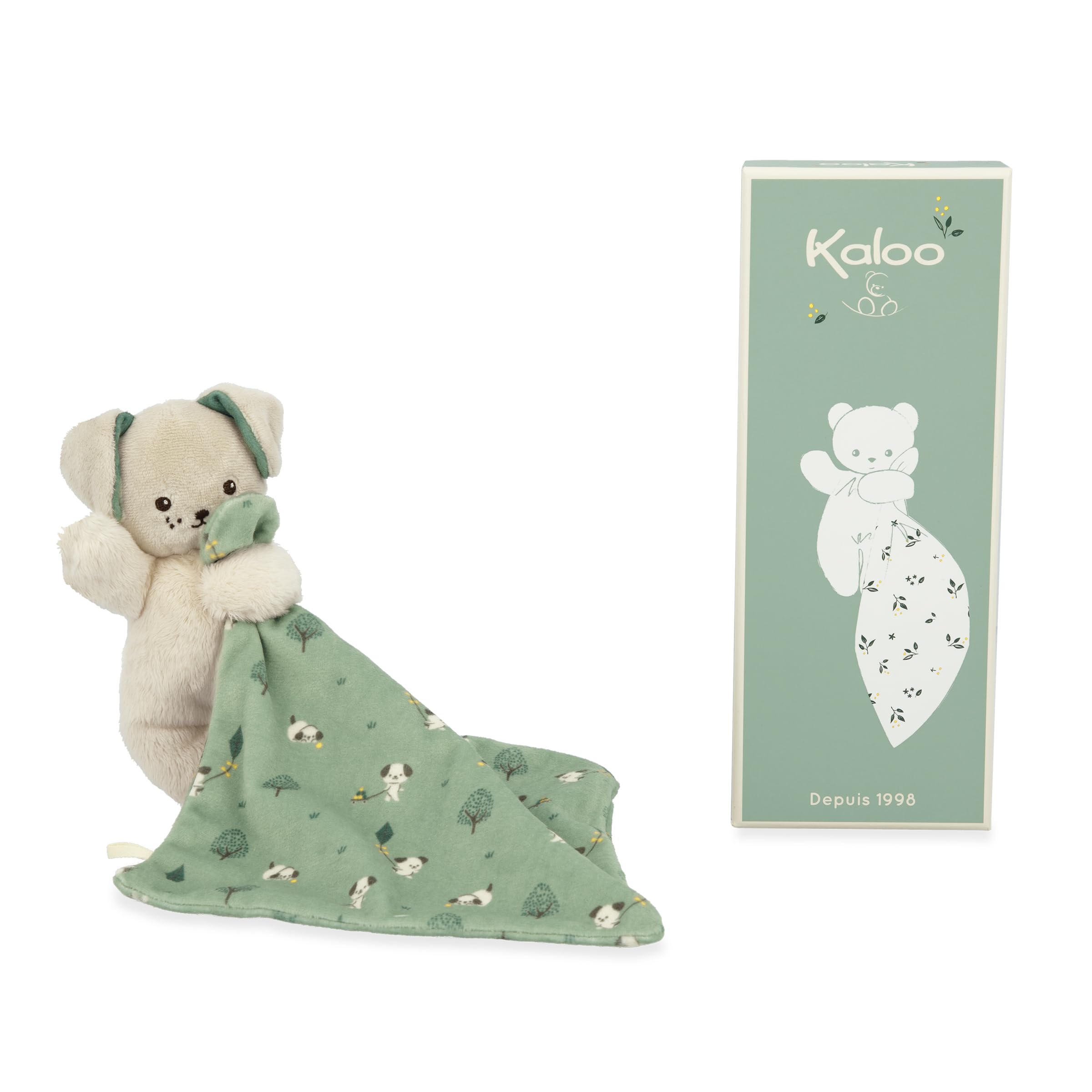 Kaloo - Carré Douceur - Green Dog Soft Toy - Baby Plush - Comforter: 18 x 18 cm - Green - Eco-Friendly Materials - FSC Gift Box - 0 Months +, K226001
